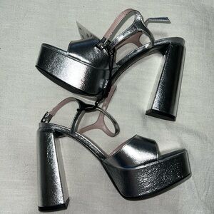 NWT silver platform heels